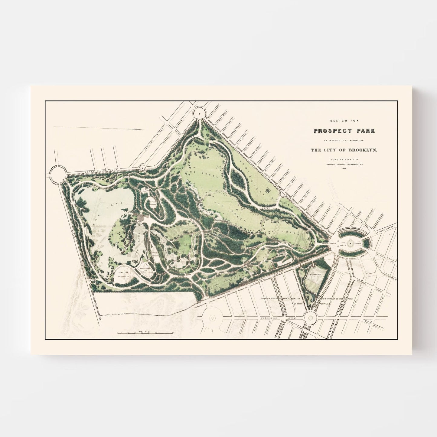 Vintage Map of Prospect Park, Brooklyn, New York, 1868