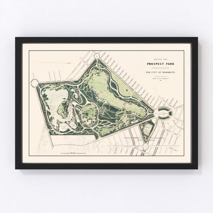 vintage map of Prospect Park, Brooklyn, New York, 1868, Olmsted landscape design