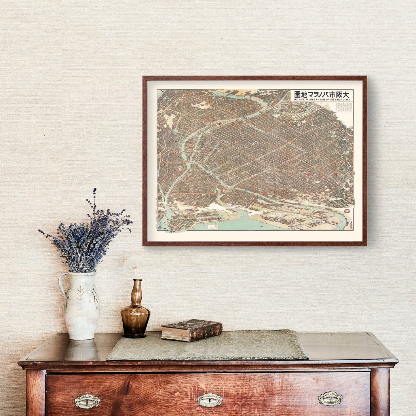 Vintage Map of Osaka, Japan, 1923