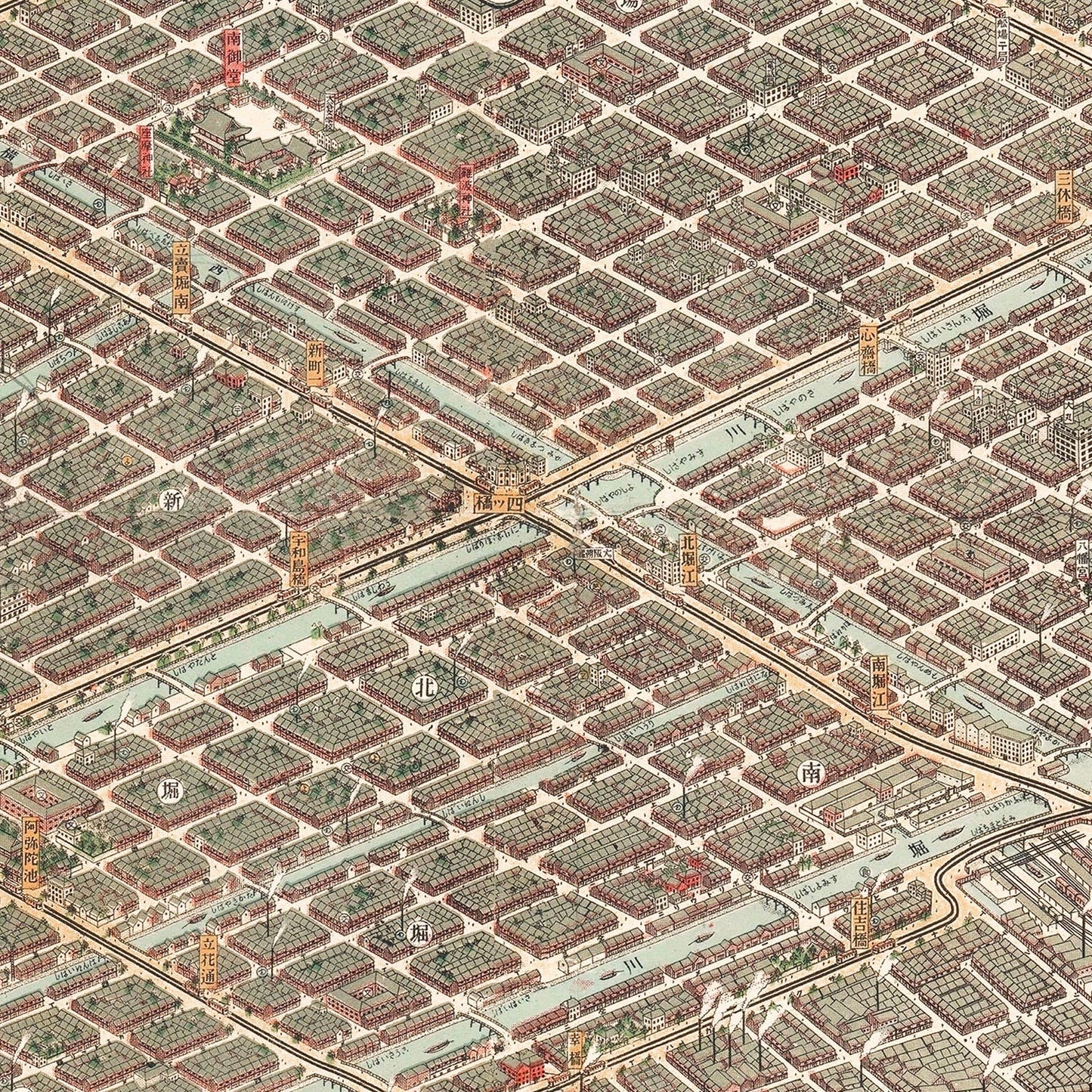 Vintage Map of Osaka, Japan, 1923