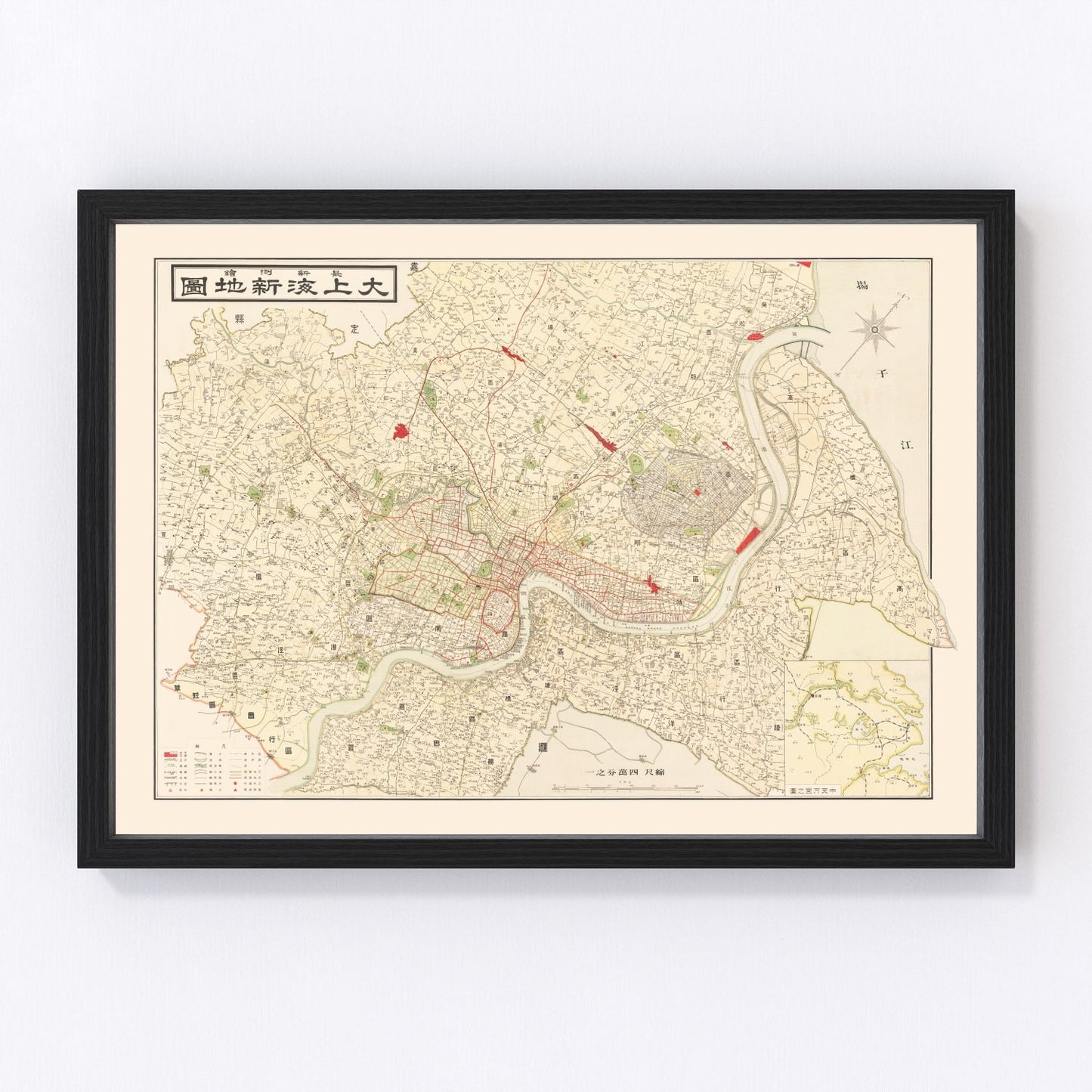 Vintage map of Shanghai, China, 1938