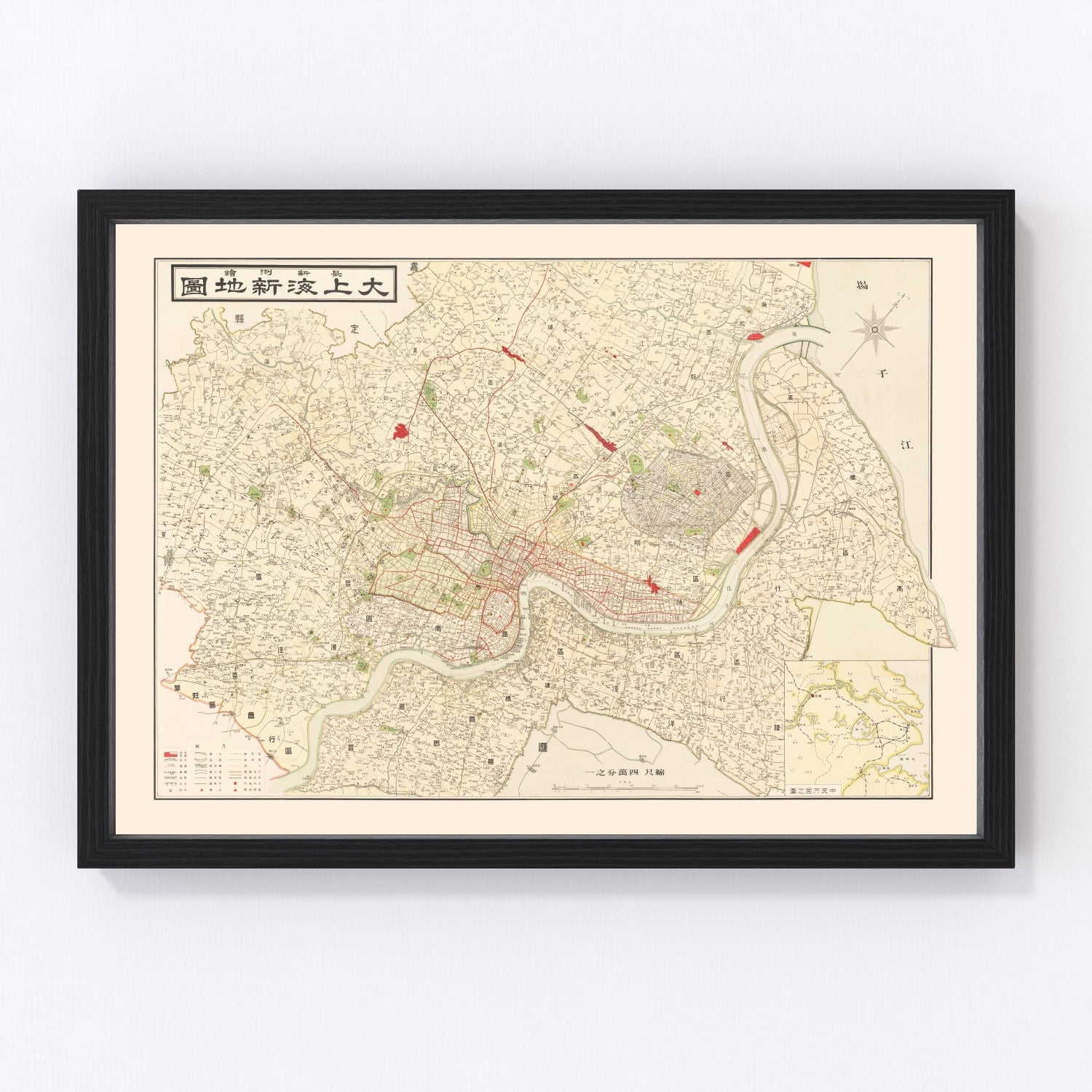 Vintage map of Shanghai, China, 1938