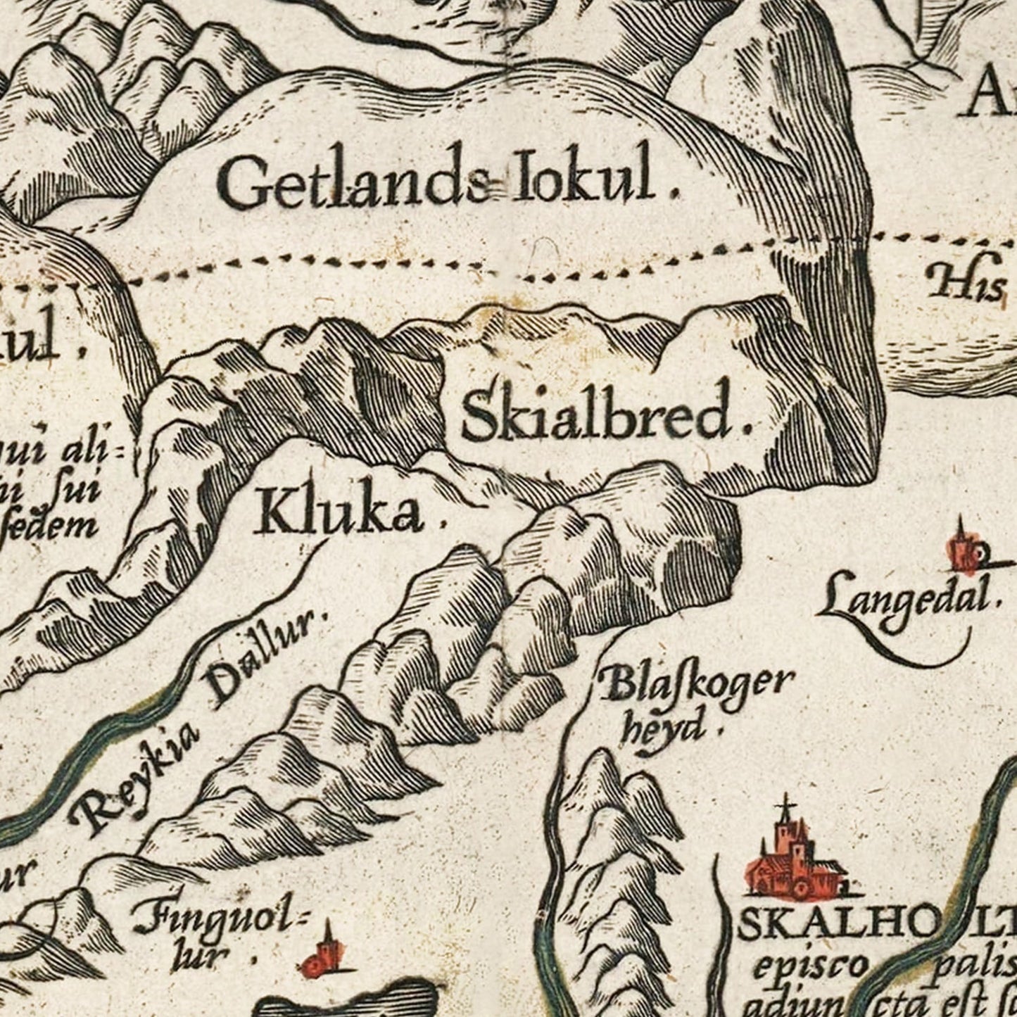 Vintage Iceland Map with Sea Monsters, 1587