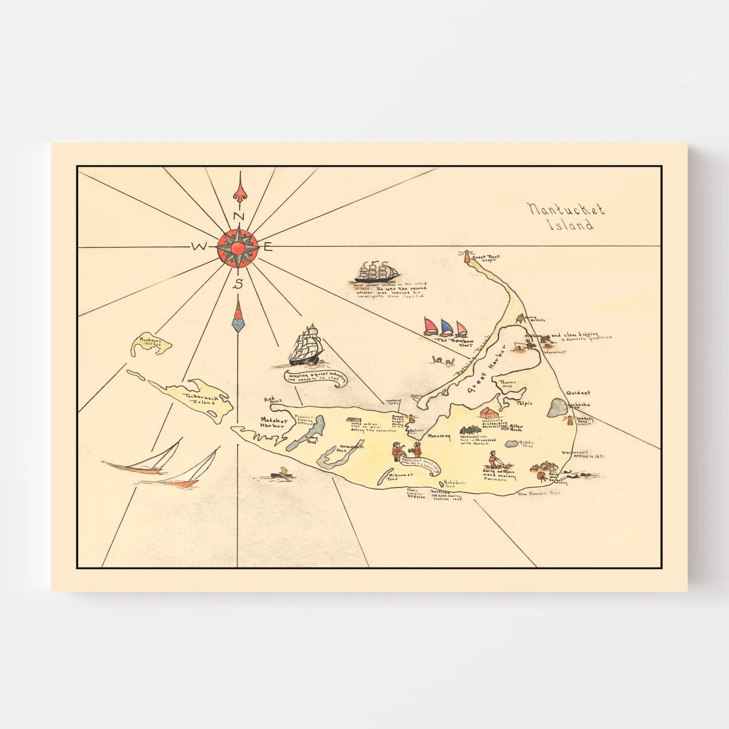 Vintage Map of Nantucket, Massachusetts, 1930