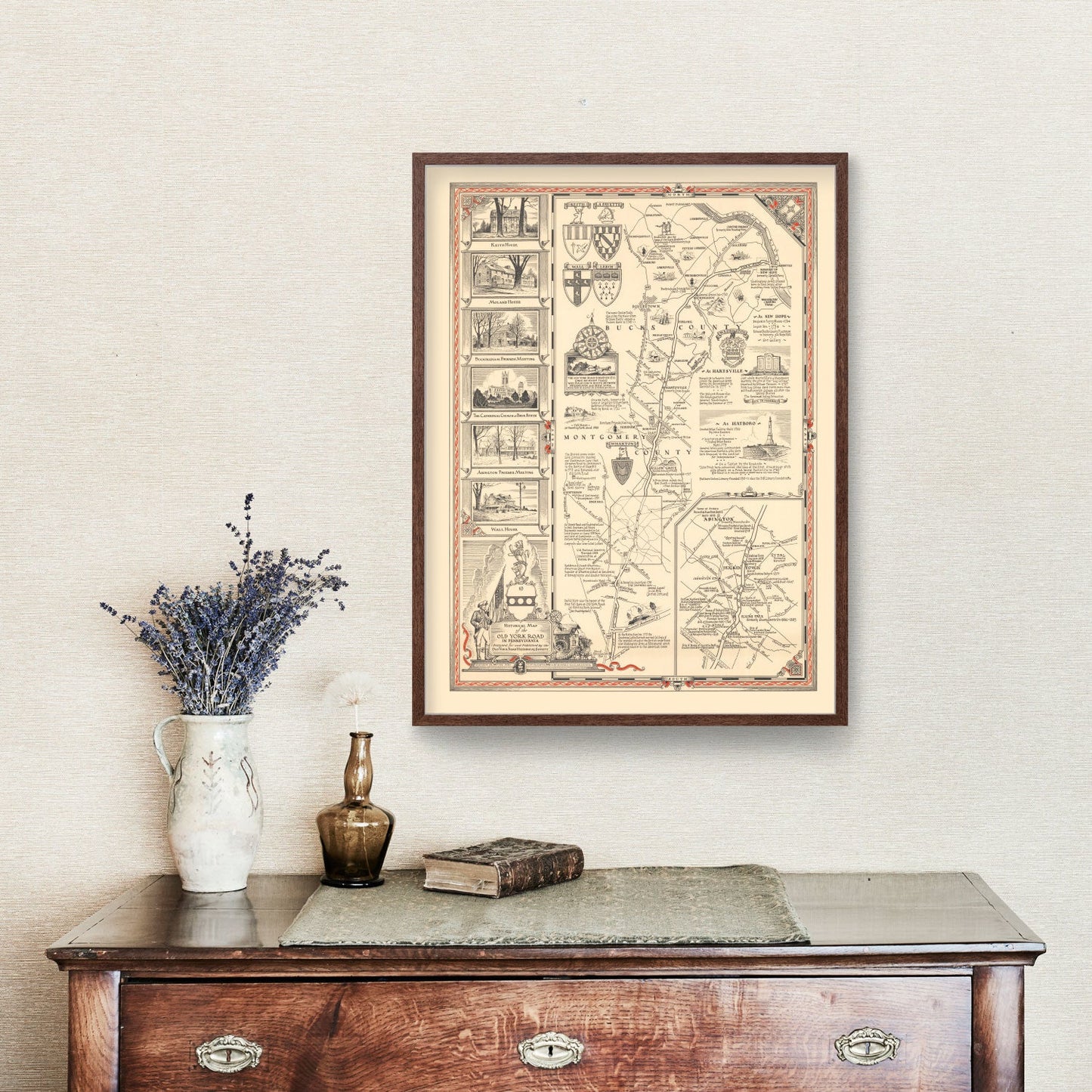 Vintage Old York Road, Pennsylvania Map, 1941