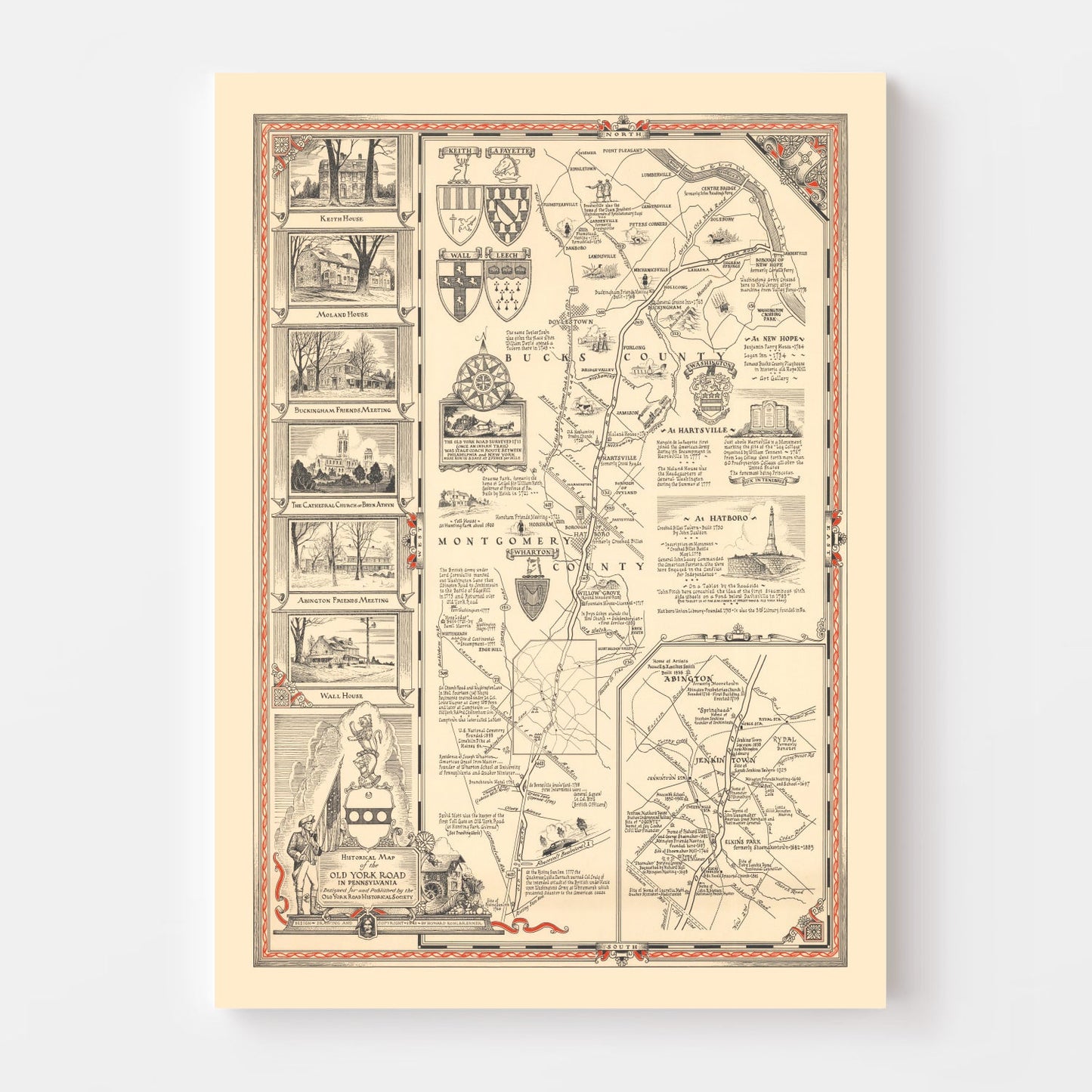 Vintage Old York Road, Pennsylvania Map, 1941