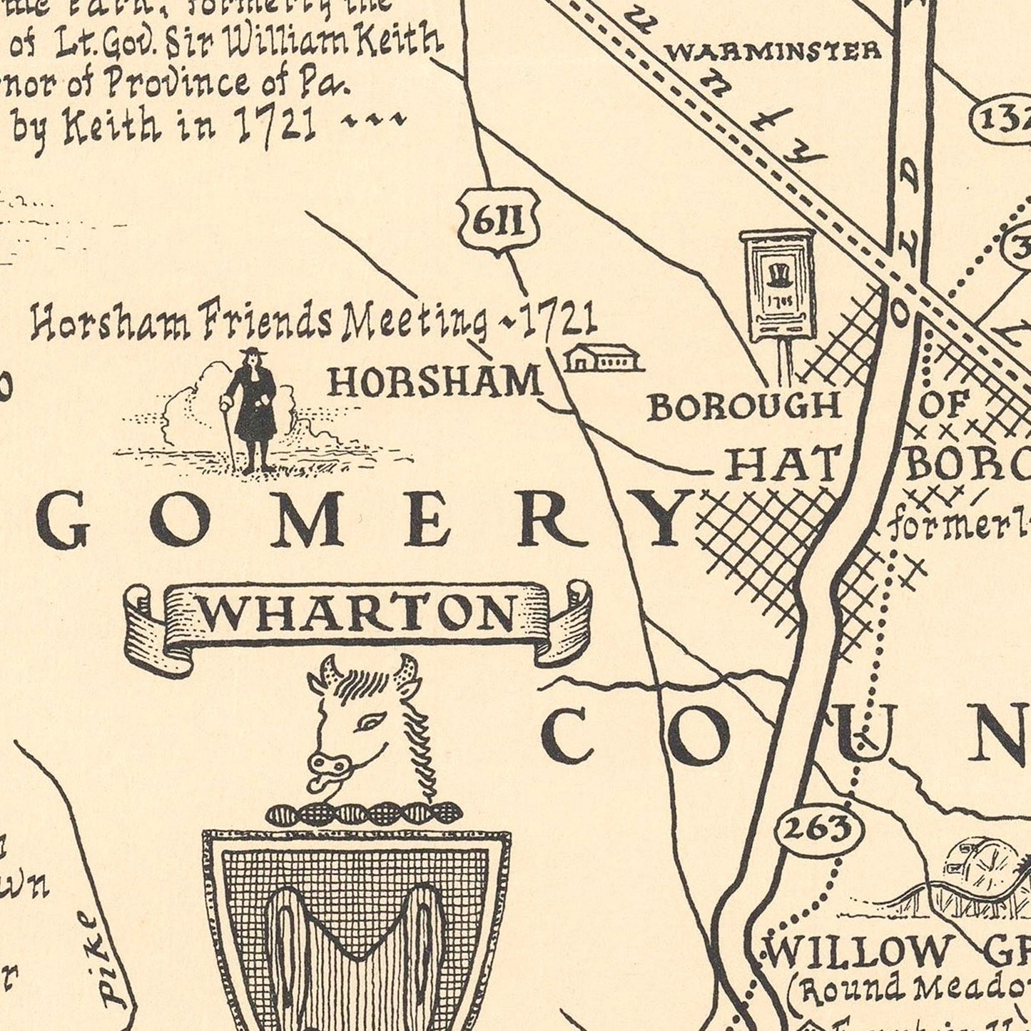 Vintage Old York Road, Pennsylvania Map, 1941