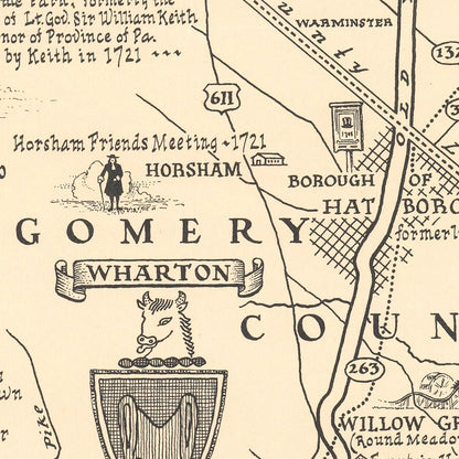 Vintage Old York Road, Pennsylvania Map, 1941
