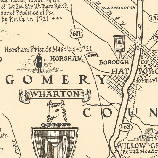 Vintage Old York Road, Pennsylvania Map, 1941