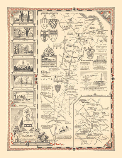 Vintage Old York Road, Pennsylvania Map, 1941