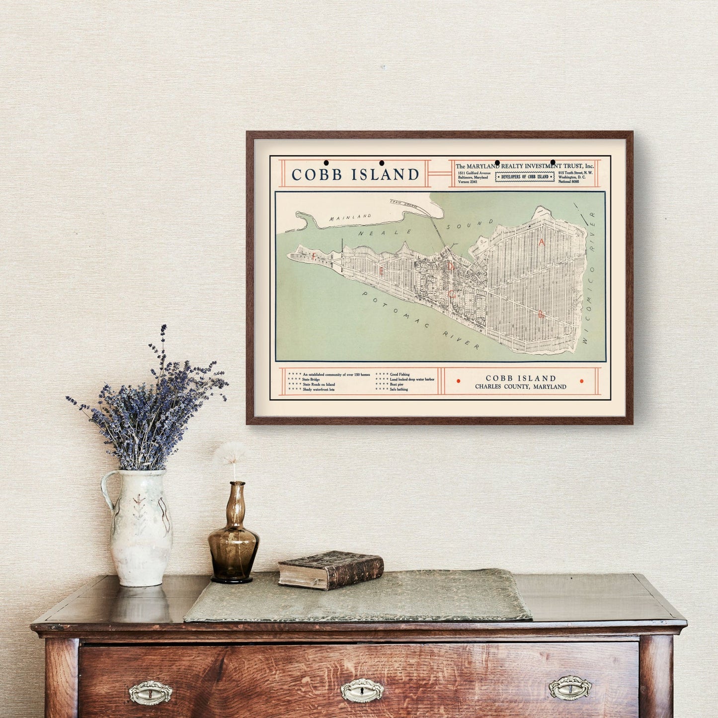 Vintage Cobb Island, Maryland Map, 1935