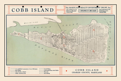 Vintage Cobb Island, Maryland Map, 1935