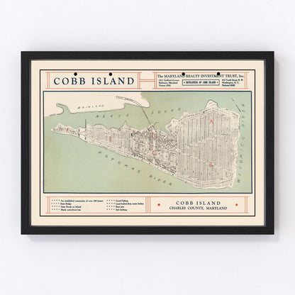Restored vintage map of Cobb Island, Maryland, 1935