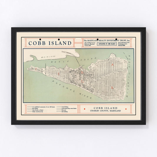 Restored vintage map of Cobb Island, Maryland, 1935