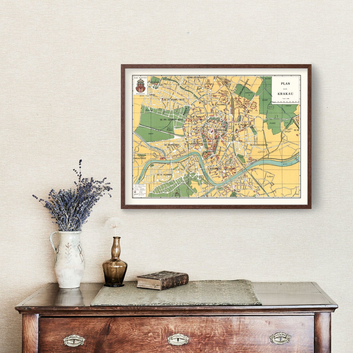 Vintage Map of Krakow, Poland, 1928