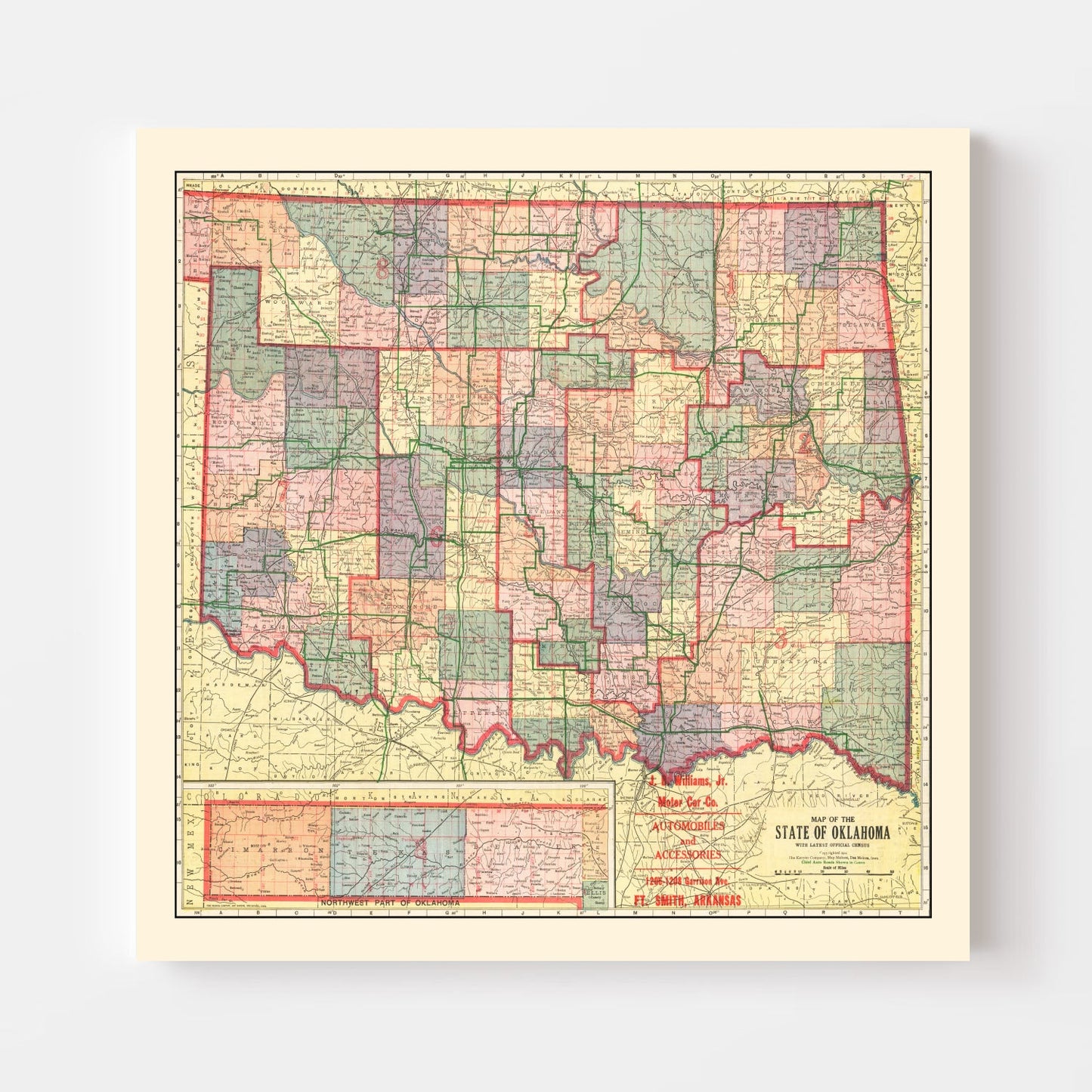 Vintage Map of Oklahoma, 1914