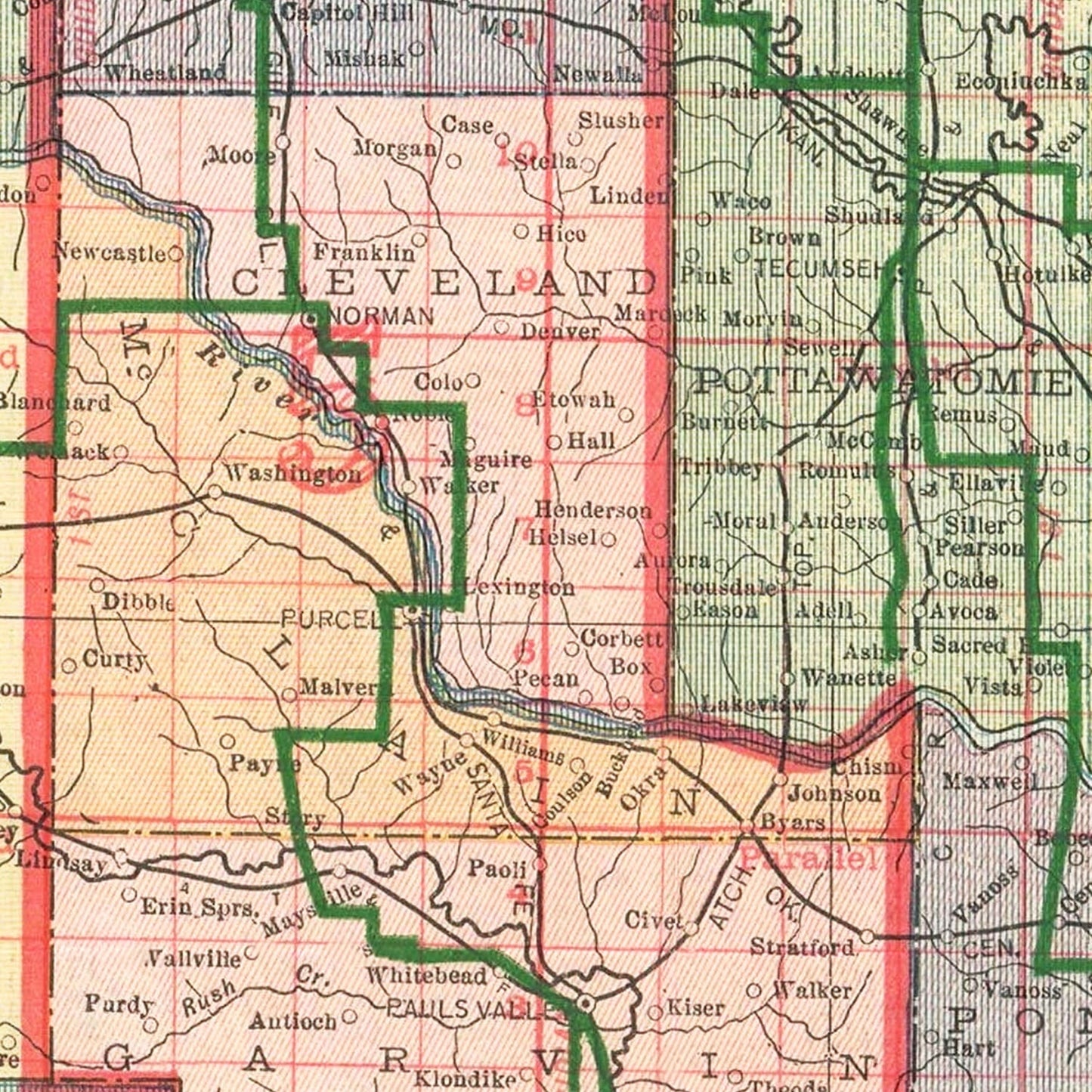 Vintage Map of Oklahoma, 1914
