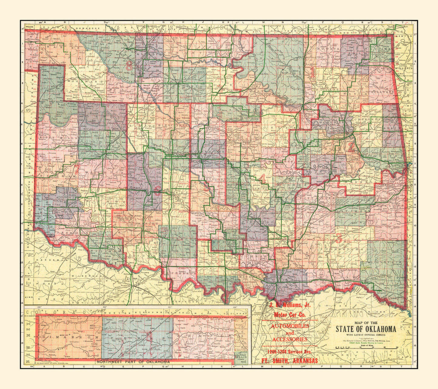Vintage Map of Oklahoma, 1914