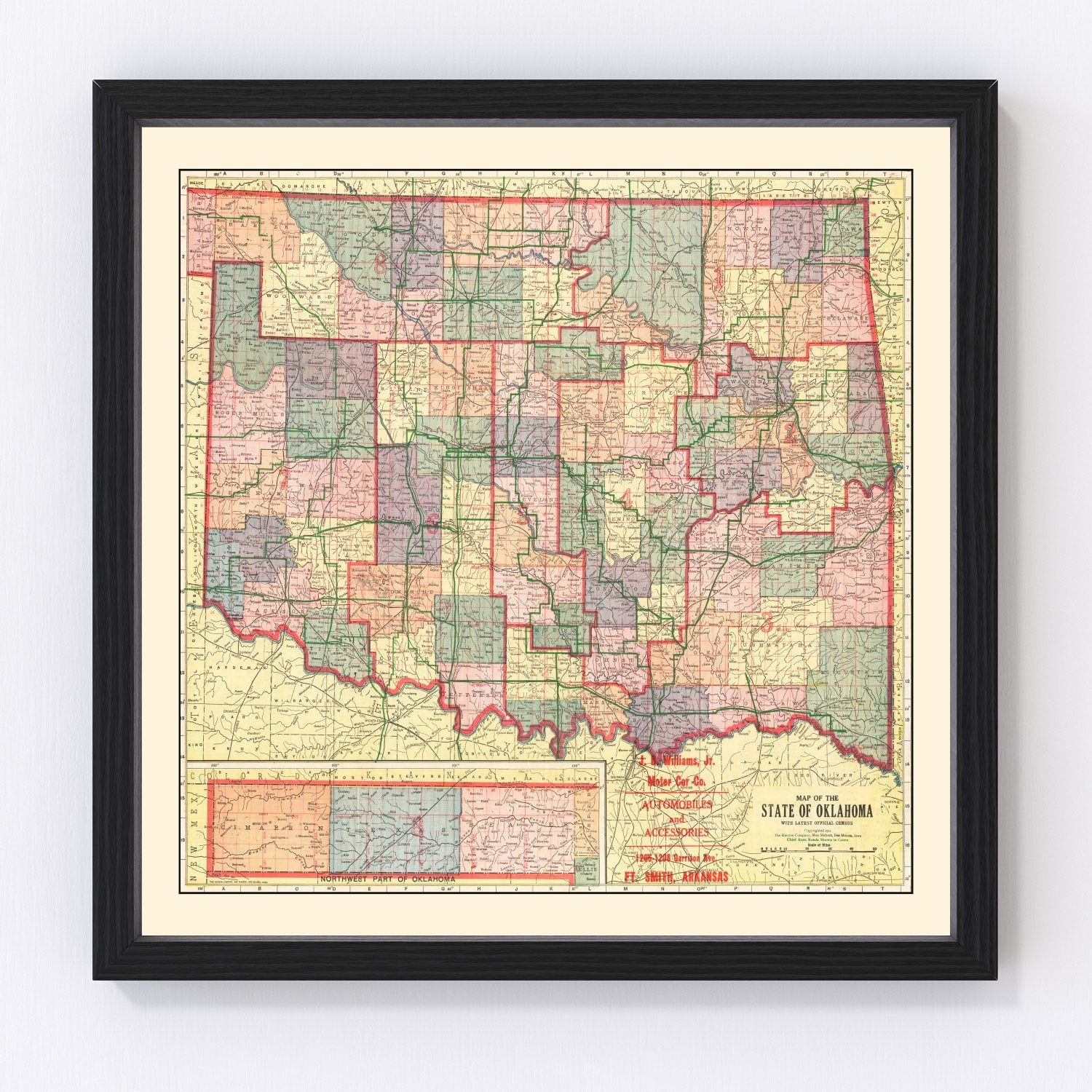 Vintage map of Oklahoma, 1914
