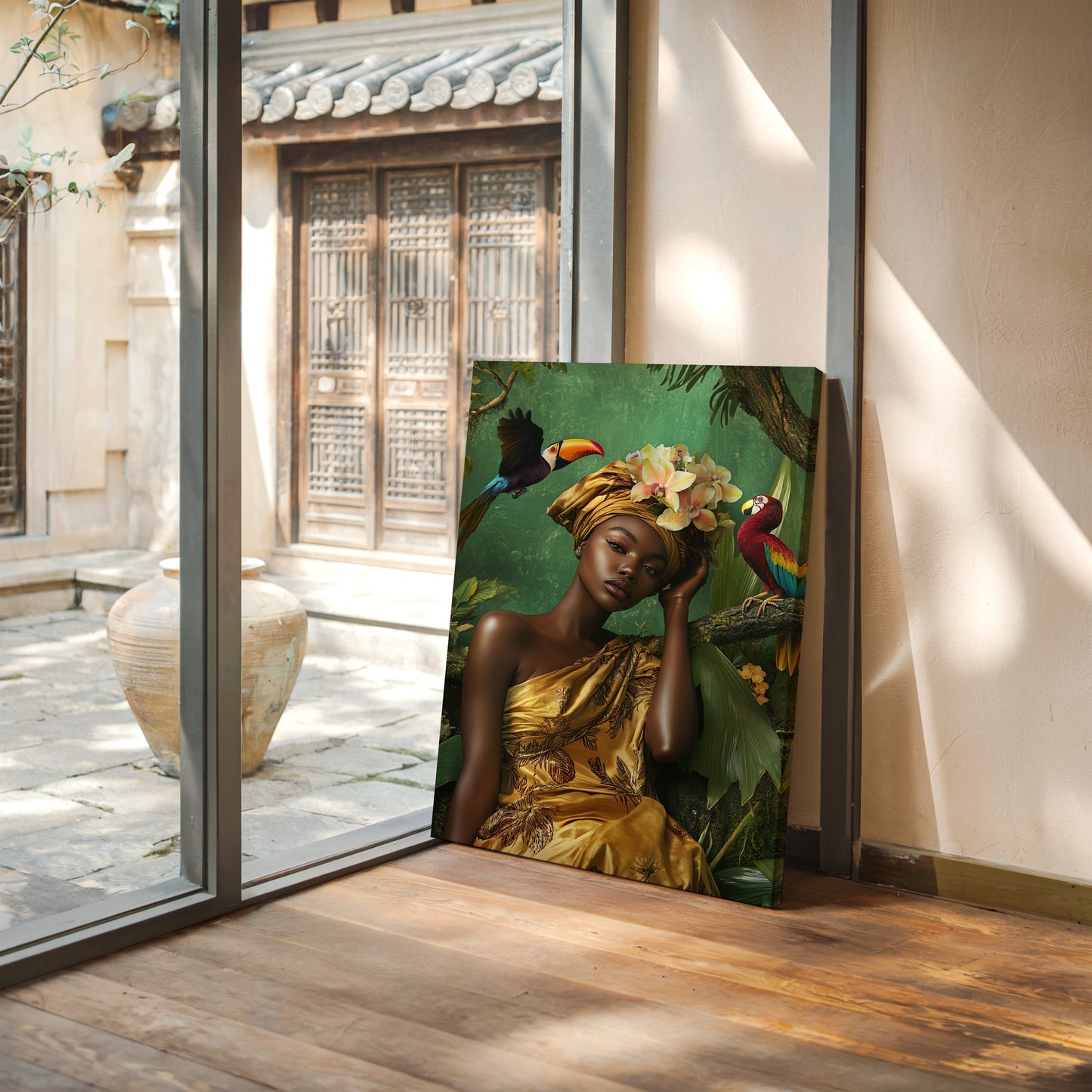 Golden Muse of the Jungle - Boho Tropical Portrait Art