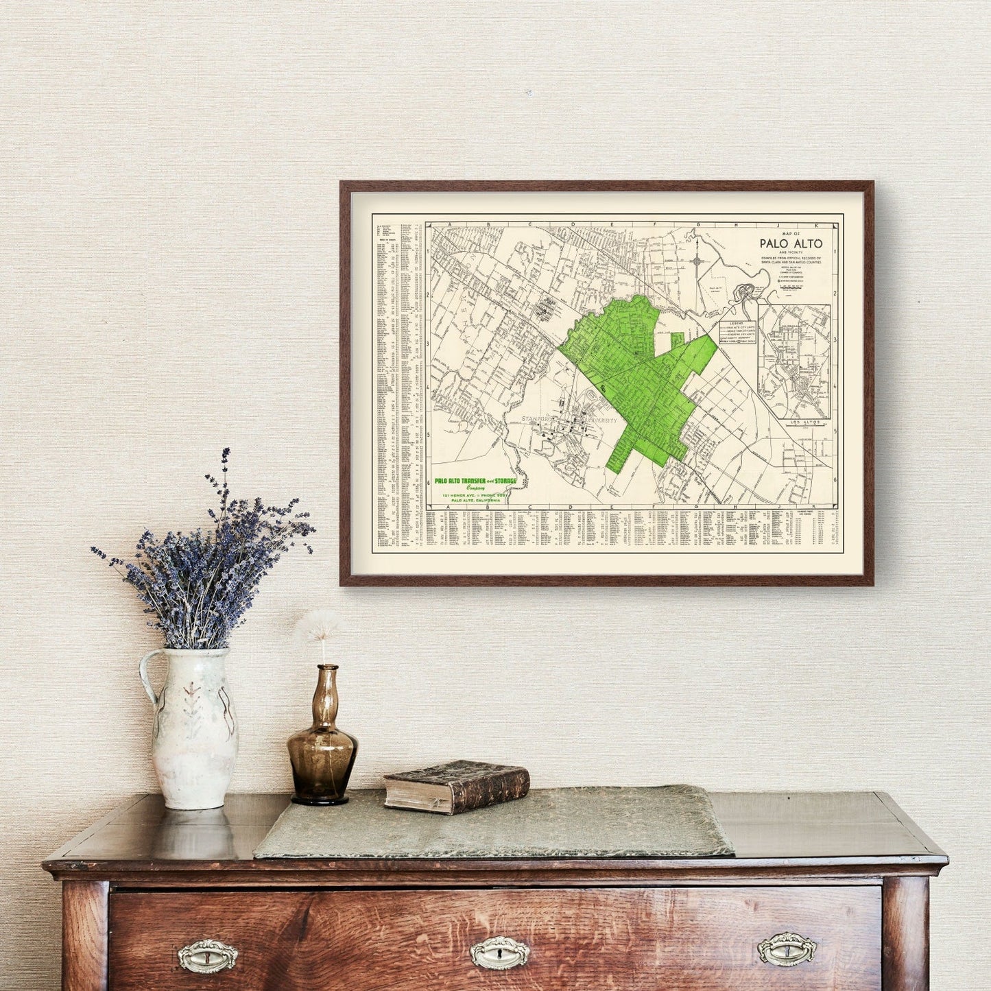 Vintage Map of Palo Alto, California, 1953