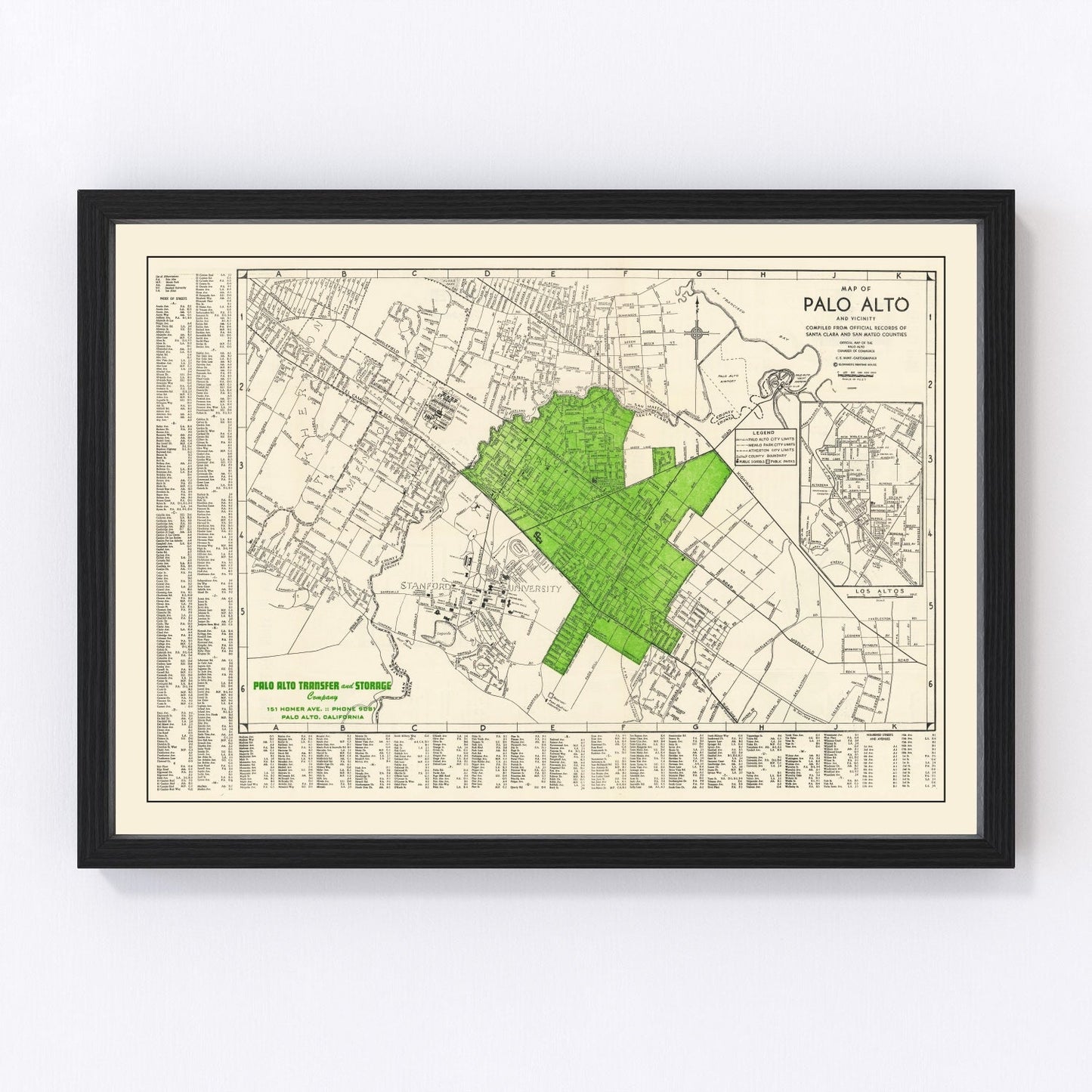 Vintage map of Palo Alto, California, 1953