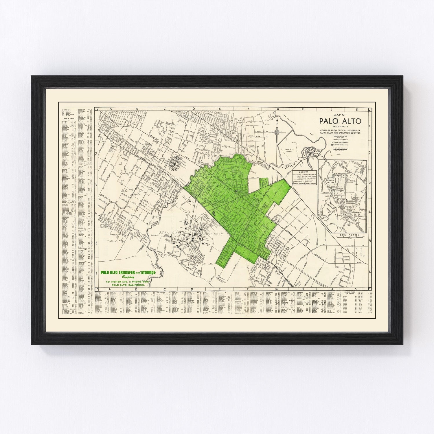 Vintage map of Palo Alto, California, 1953