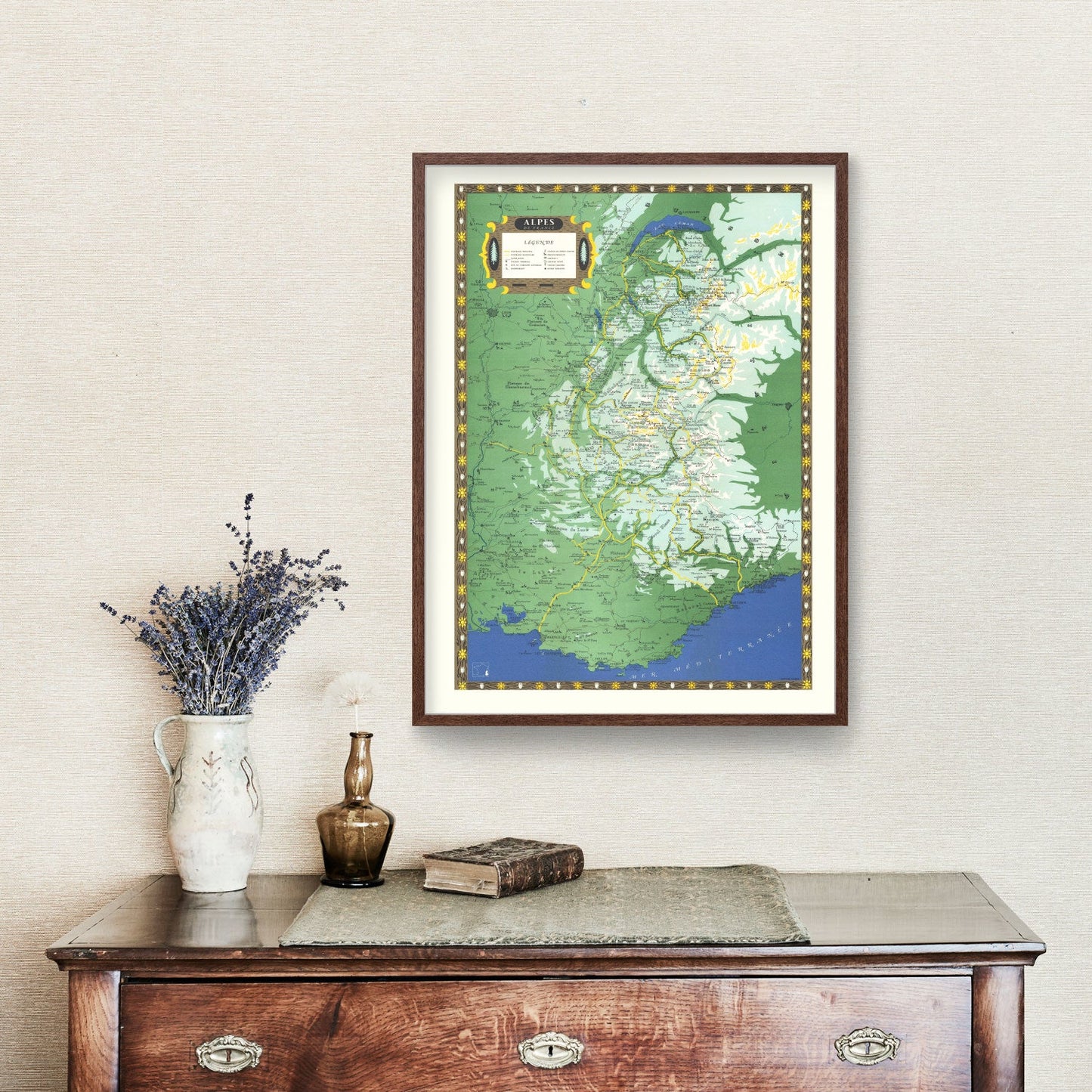 Vintage French Alps Map, 1950
