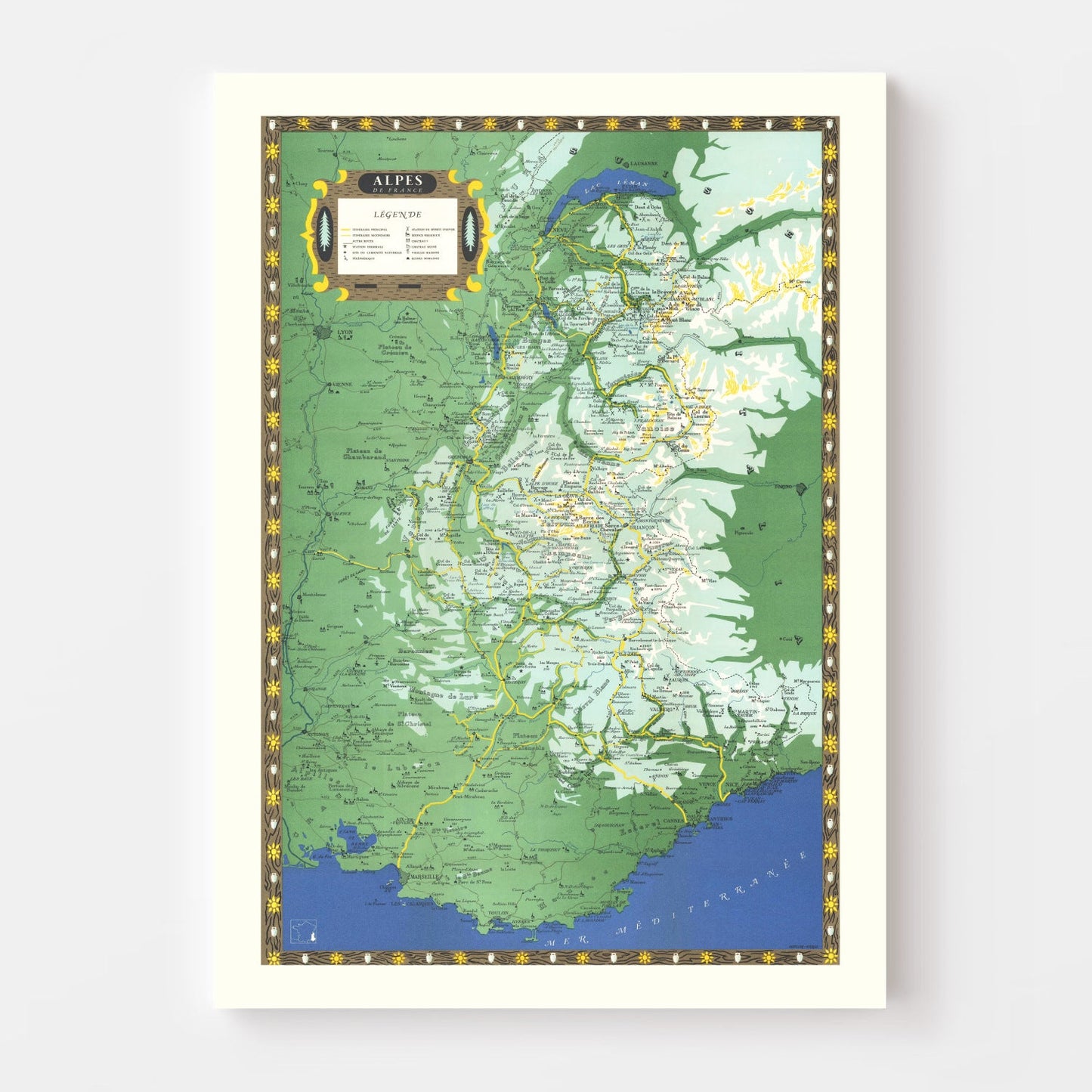 Vintage French Alps Map, 1950