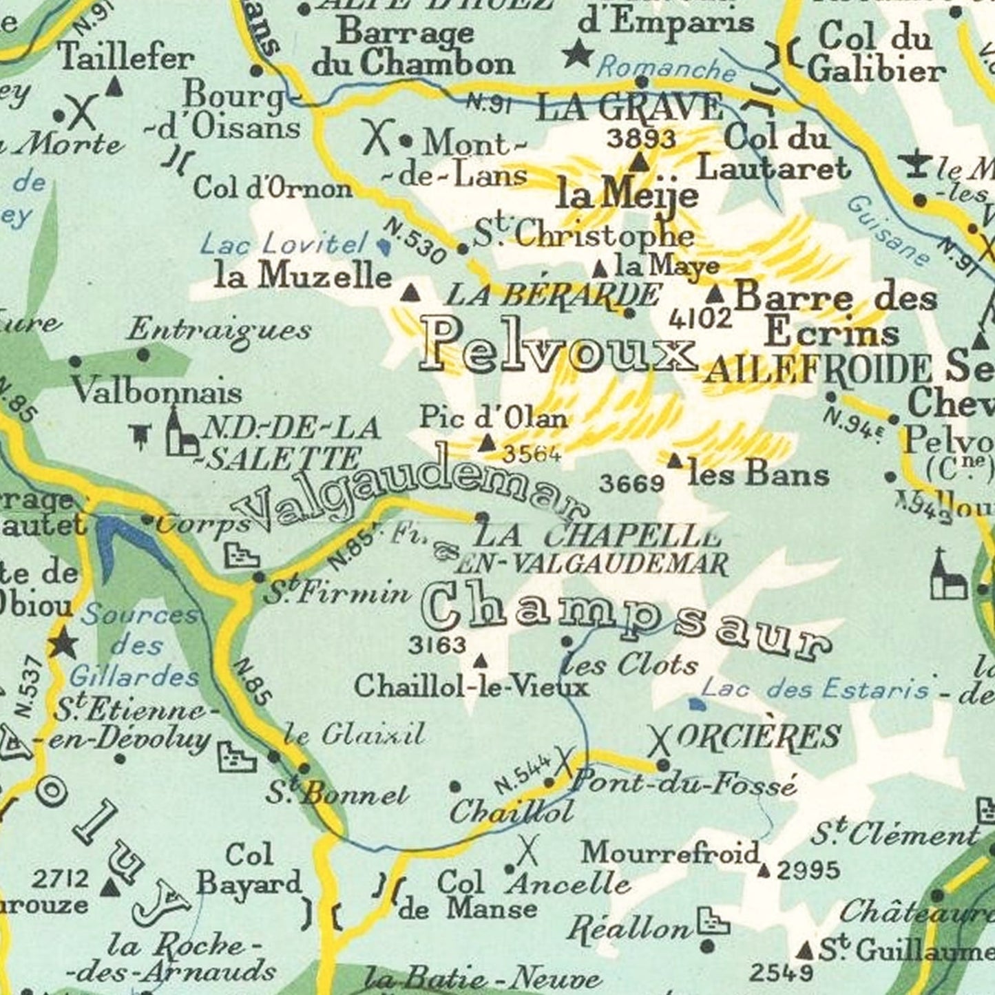 Vintage French Alps Map, 1950