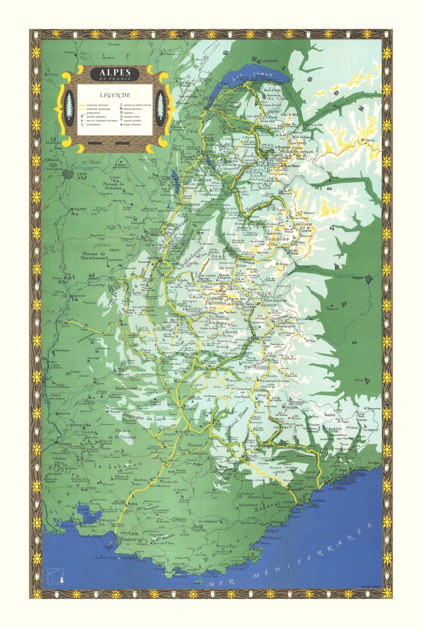 Vintage French Alps Map, 1950