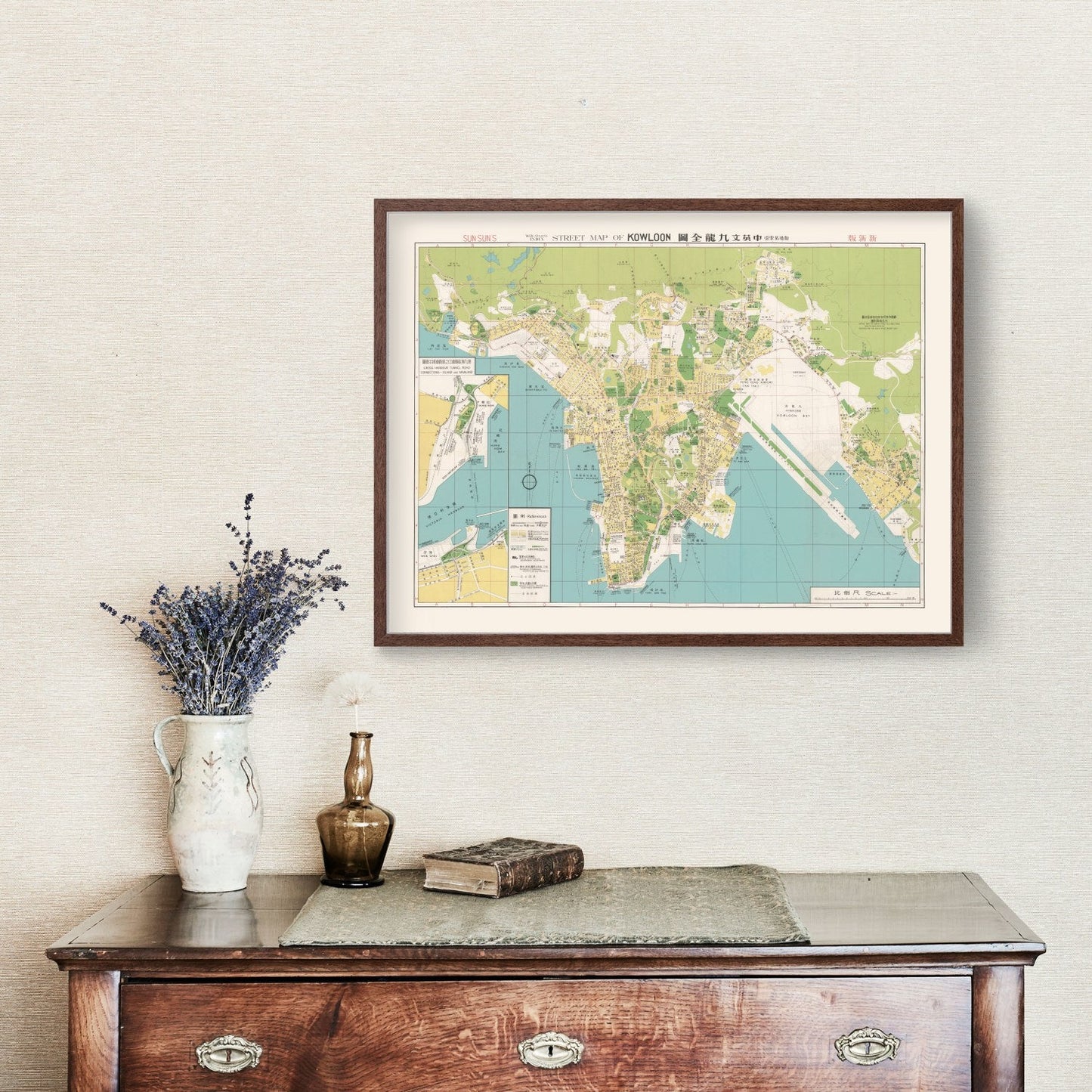 Vintage Map of Hong Kong, China, 1974