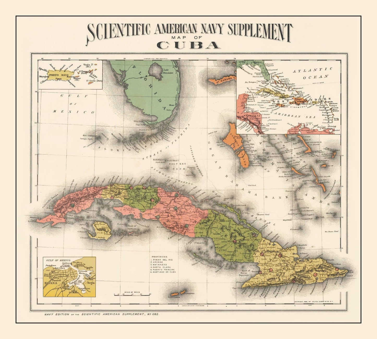Vintage Map of Cuba 1898