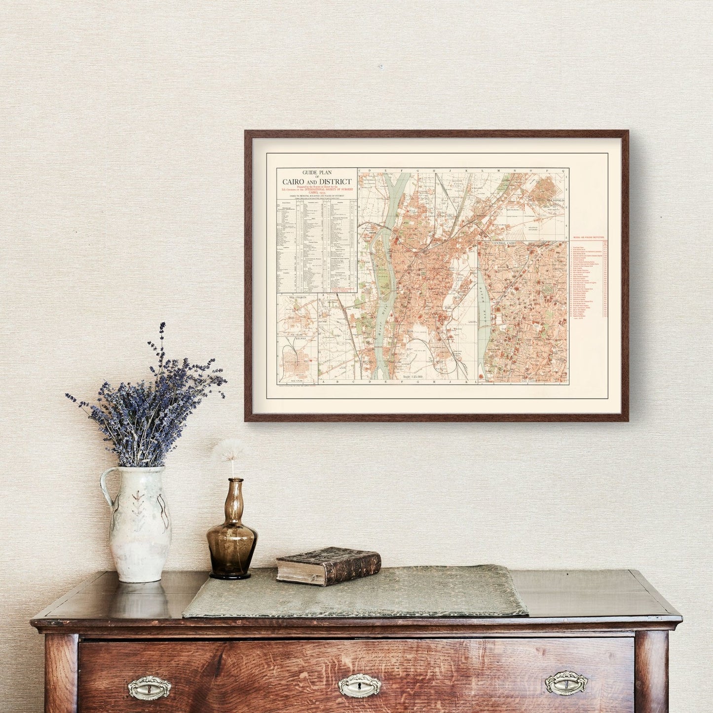 Vintage Map of Cairo, Egypt, 1935 Wall Art