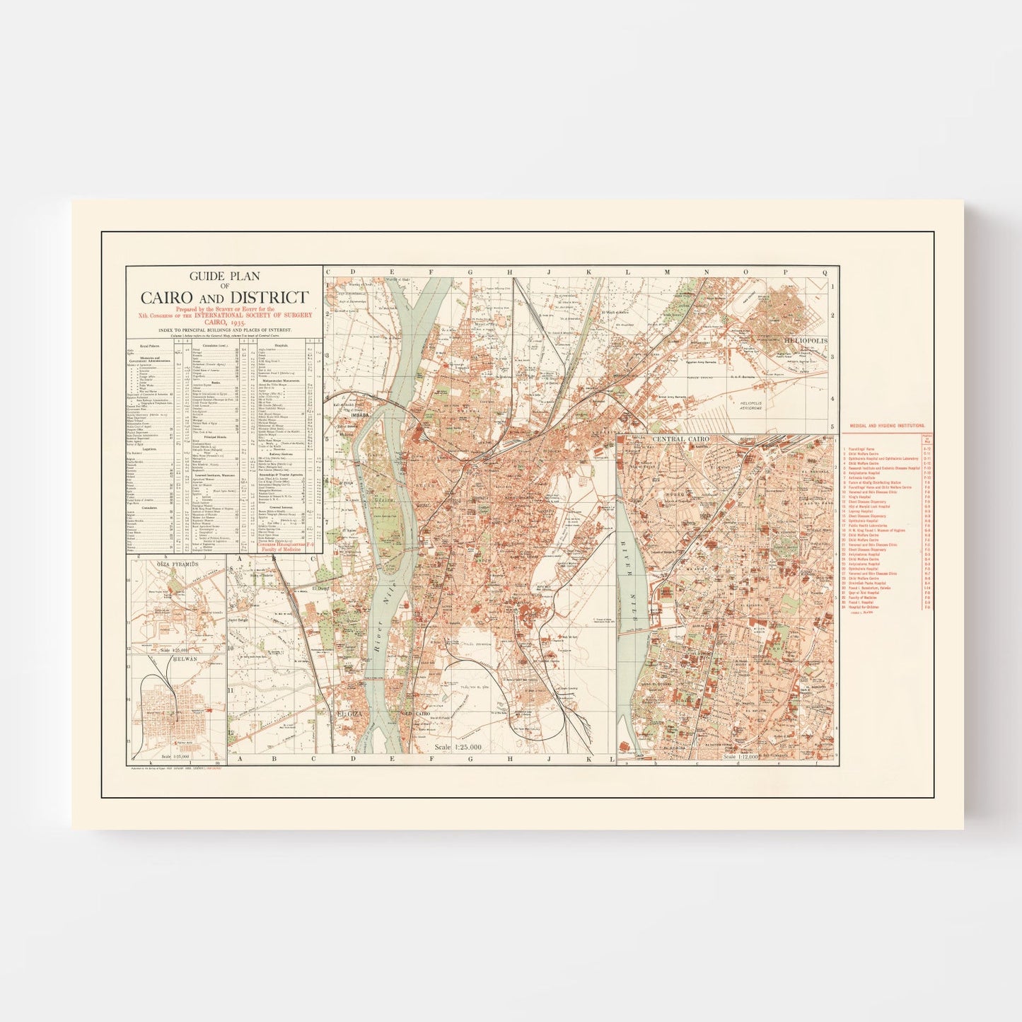 Vintage Map of Cairo, Egypt, 1935 Wall Art