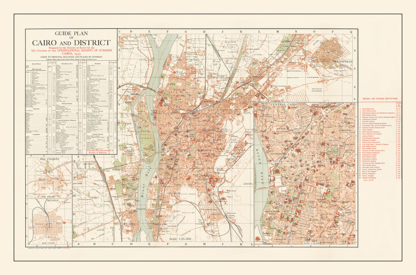Vintage Map of Cairo, Egypt, 1935 Wall Art