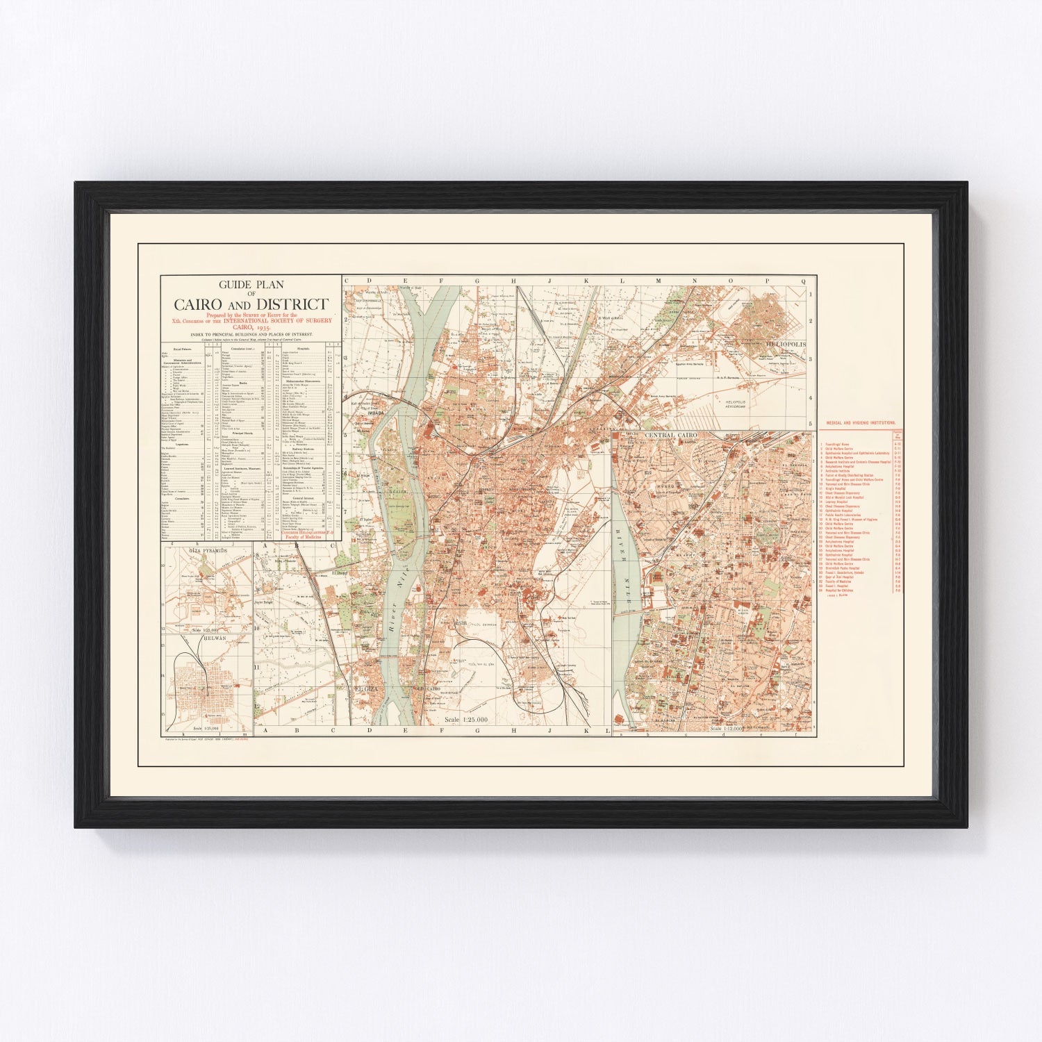 Vintage map of Cairo, Egypt, 1935, digitally restored
