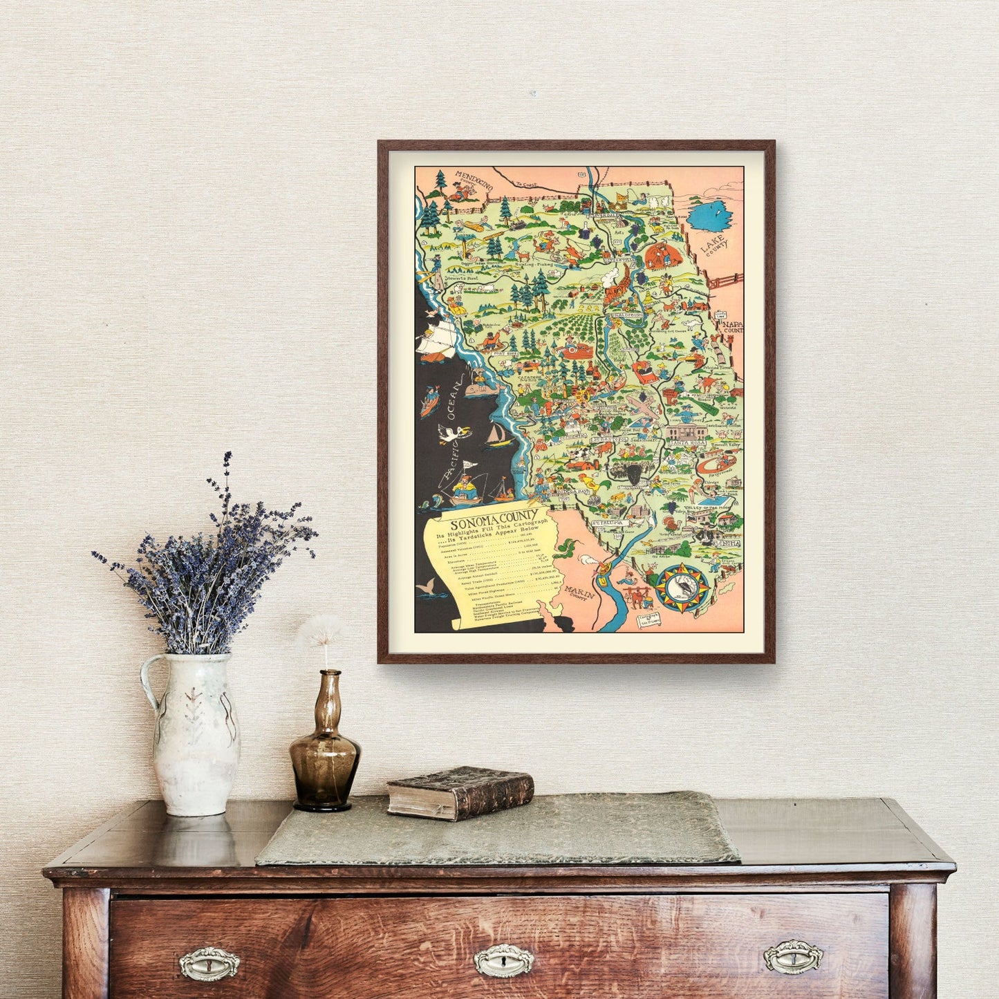 Vintage Map of Sonoma County, California, 1951