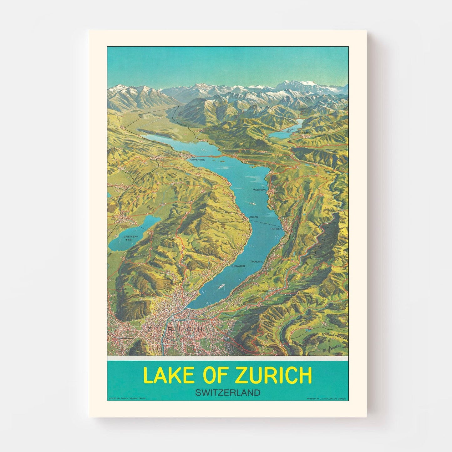 Vintage Map of Zurich Switzerland, 1939