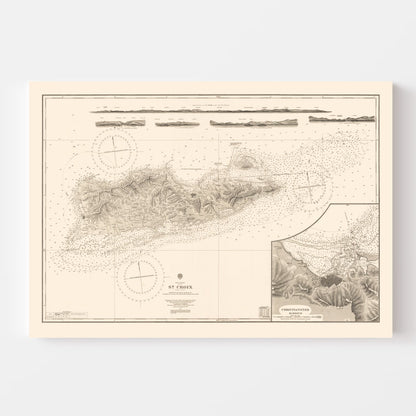 Vintage Nautical Map of St. Croix, U.S. Virgin Islands, 1958