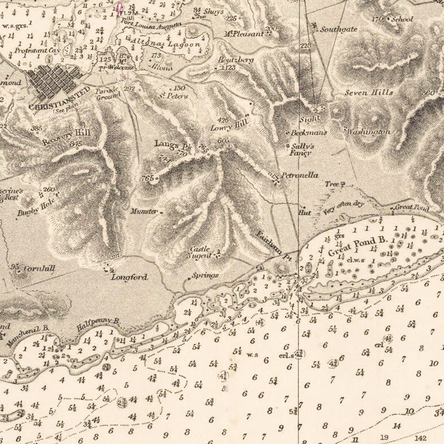 Vintage Nautical Map of St. Croix, U.S. Virgin Islands, 1958