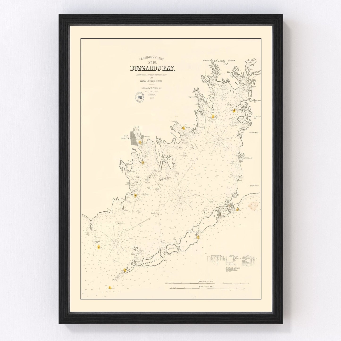 Vintage map of Buzzards Bay, Massachusetts, 1882 - U.S. Coast Survey harbor chart