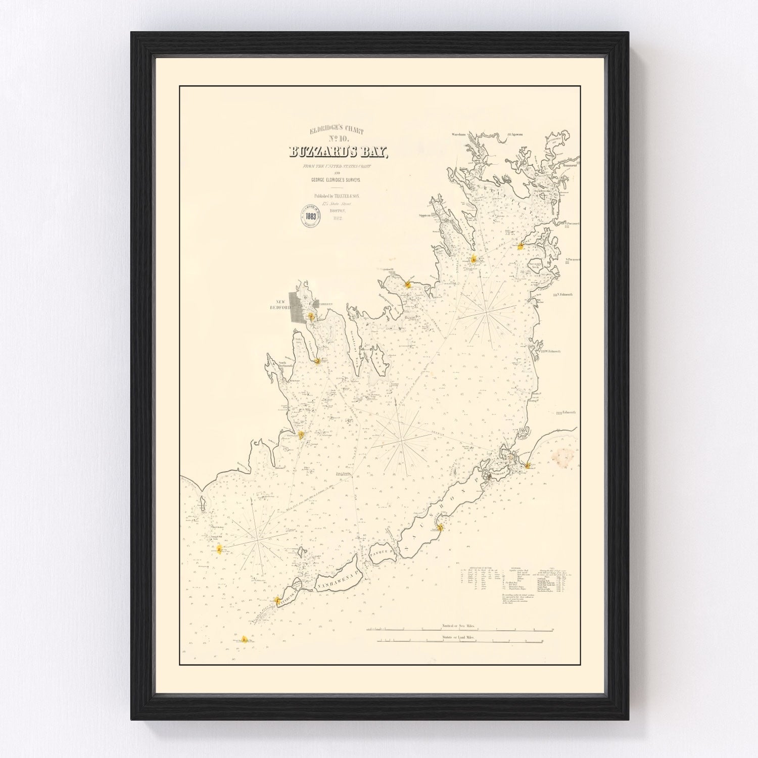Vintage map of Buzzards Bay, Massachusetts, 1882 - U.S. Coast Survey harbor chart