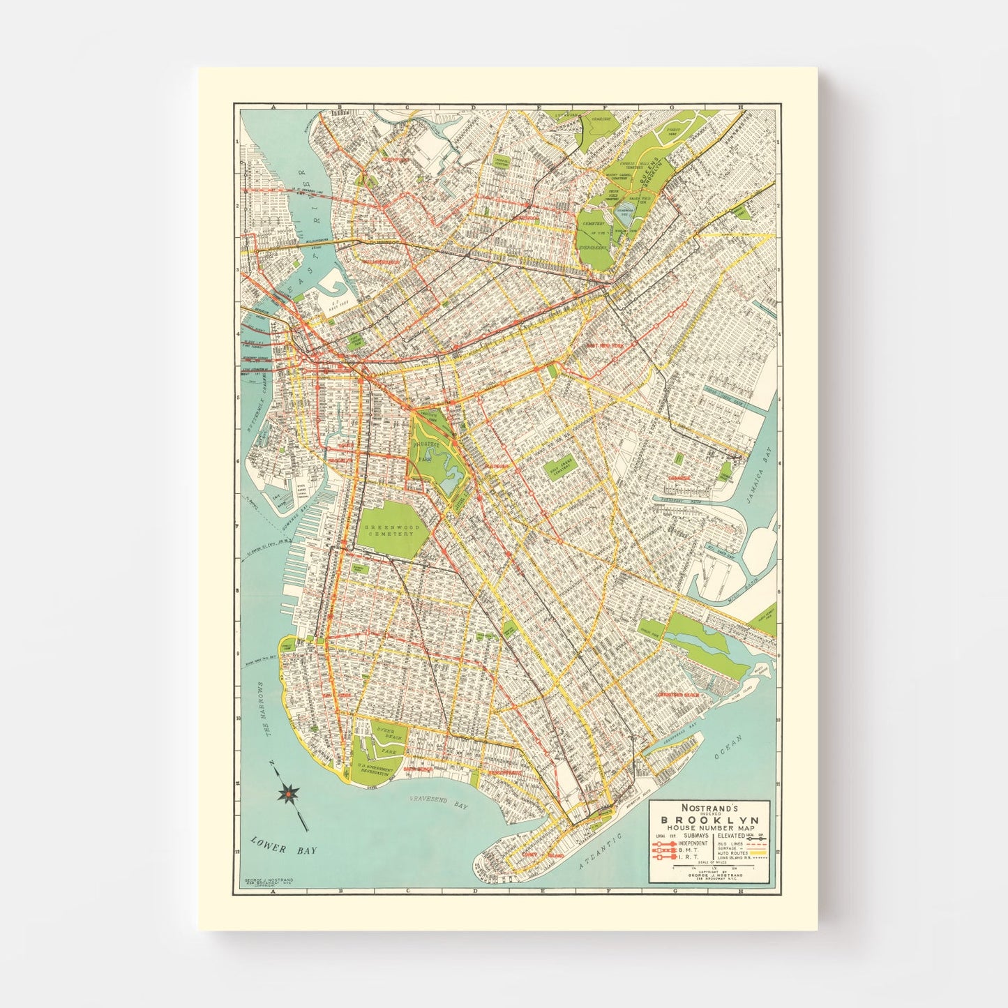 Vintage Map of Brooklyn, New York, 1934