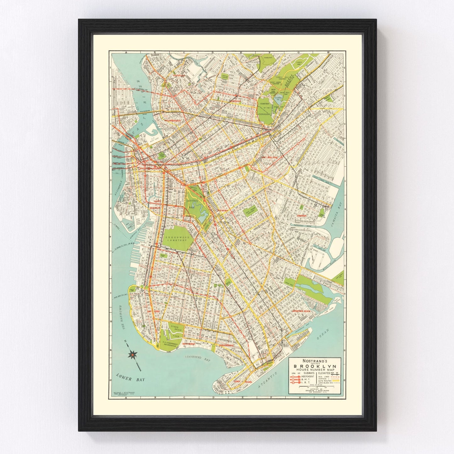 Vintage map of Brooklyn, New York, 1934 - digitally restored cartographic print