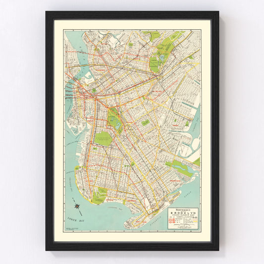 Vintage map of Brooklyn, New York, 1934 - digitally restored cartographic print