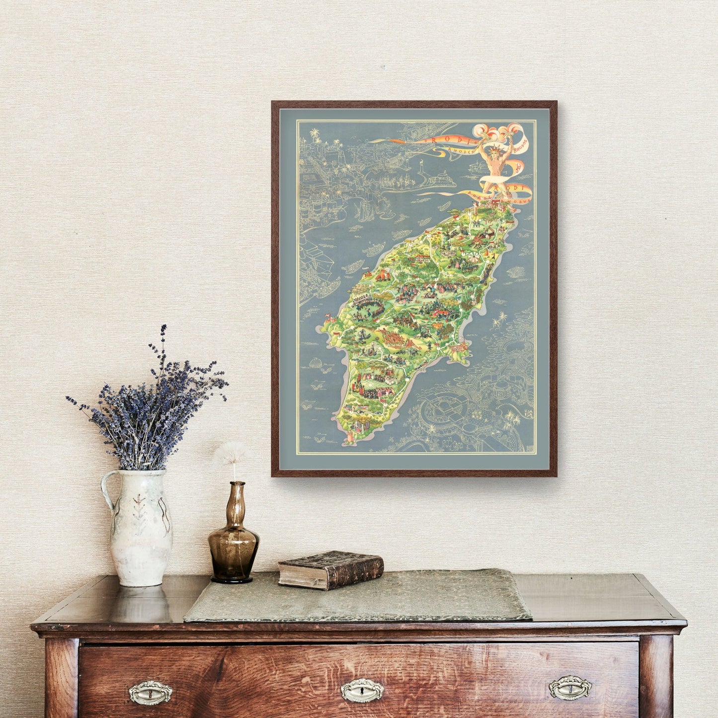 Vintage Map of Rhodes, Greece, 1935