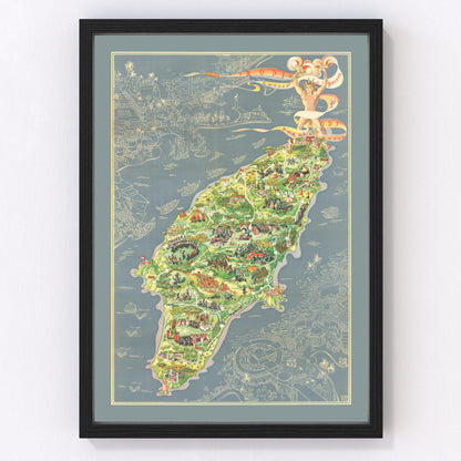 vintage map of Rhodes, Greece, 1935, Aegean island cartography
