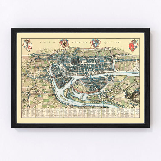 Vintage map of Liege, Belgium, 1649