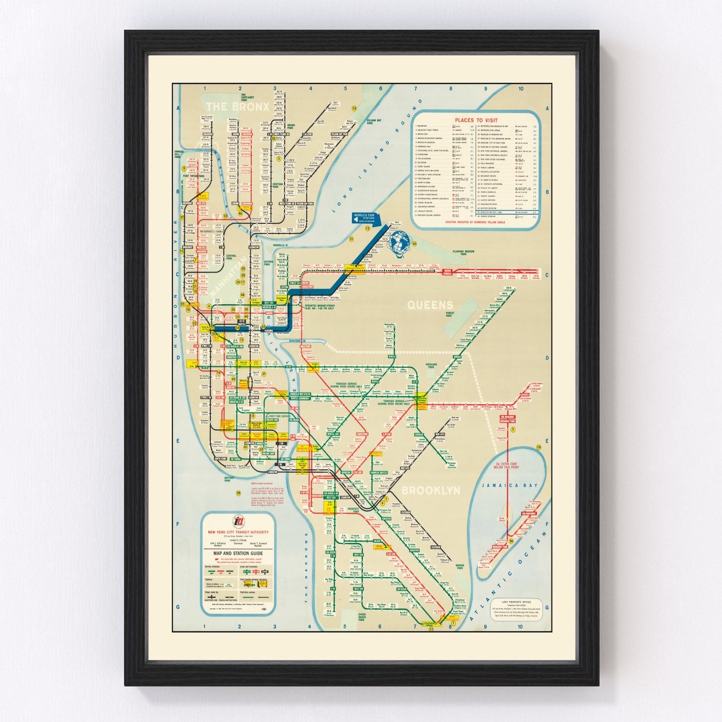 vintage railroad map of New York state, 1964